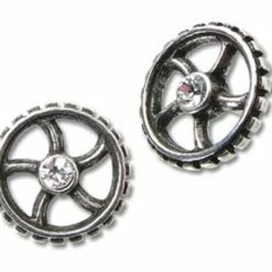 Steampunk Alchemy Diamond Crank-Wheel Earrings