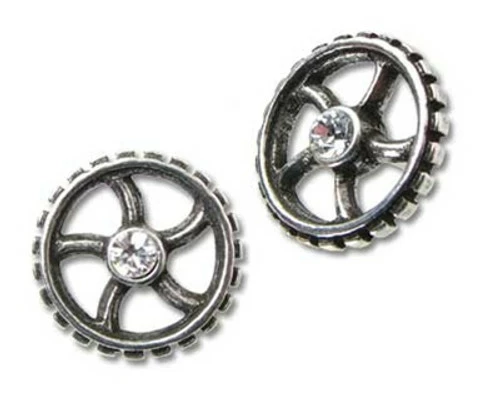 Steampunk Alchemy Diamond Crank-Wheel Earrings