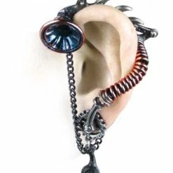 Steampunk His Master's Voice Ear-Trumpet Stud